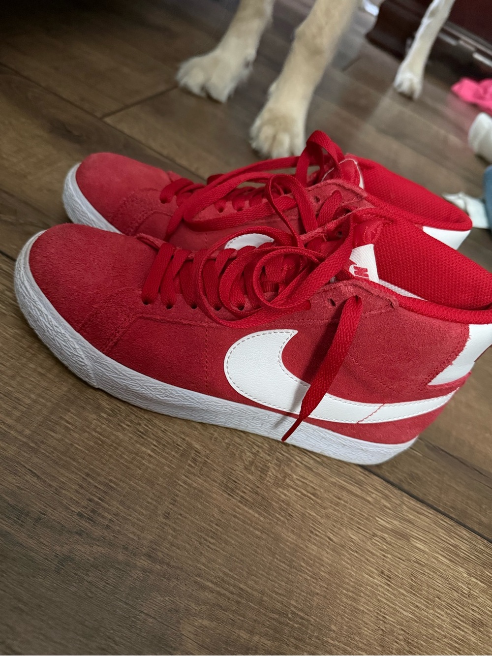 Nike Kids Red High-Top Sneakers with White Swoosh